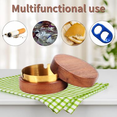 Дзеркальний попільничка для вулиці з дерева Рунає, 90 мм, горіх, з кришкою та знімною вставкою з нержавіючої сталі, для авто, офісу, вітальні, подарунок для чоловіків, дідуся, тата, чоловіка