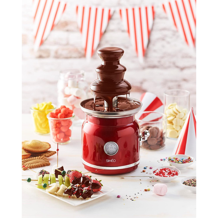 Шоколадний фонтан SIMÉO FCH450, 90 Вт, вінтажний дизайн, червоний, 18x16x32.5 см