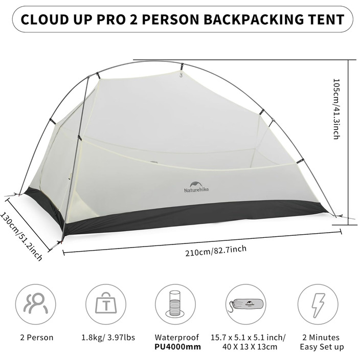 Намет Naturehike Cloud Up Pro 2 особи, експедиційний, вітро- та водонепроникний, хакі
