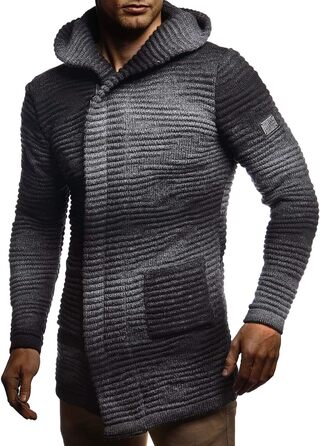 Чоловічий светр Leif Nelson з капюшоном та блискавкою - тепла в'язана куртка-світшот, кардиган для зими (XL, Чорний Антрацит)