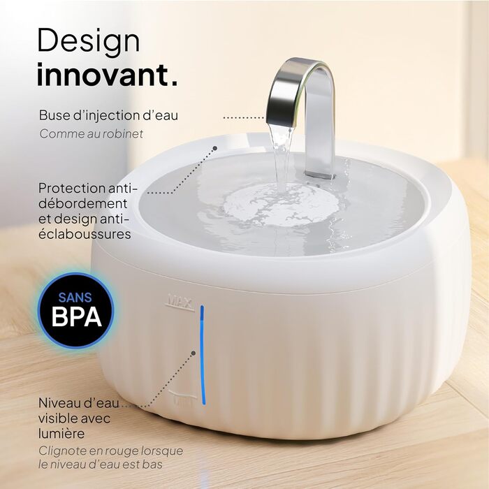 PrettyPaw фонтанчик для котів Aqua Flow Pro (білий) – тихий, BPA-free, 3л з LED та фільтром з активованого вугілля