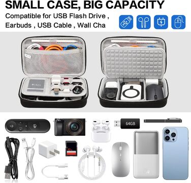 Органайзер для кабелів Teskyer, чорний, жорсткий кейс, водонепроникний, 14 x 22 x 6,5 см