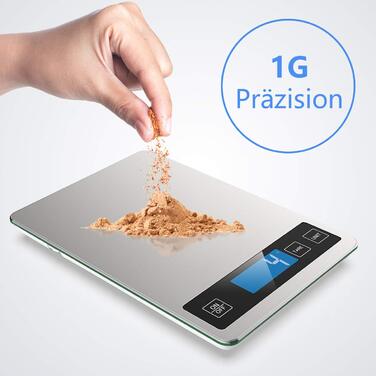 Кухонні ваги NBPOWER Digital 10 кг, електронні ваги з нержавіючої сталі, точність 1 г, сірий/сріблястий колір