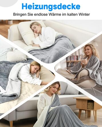 Електрична гріюча ковдра 180x130 см, плюшева ковдра з автовимкненням, 6 таймерів, 6 режимів нагріву, Sleep-Mode, гріюче підлое для дивана та ліжка, сірого кольору, можна прати, швидкий нагрів