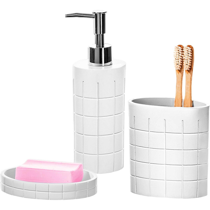 Набір аксесуарів для ванної кімнати, 6 предметів: мильниця, тримач для зубних щіток, стакан, мильниця, тканинна коробочка, сміттєвий бак. Сучасний дизайн