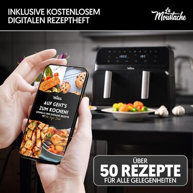 Фритюрниця повітряна La Moustache DuoFry XXL, 8л, 2 відсіки, 1700W, 6 функцій, з E-book рецептів