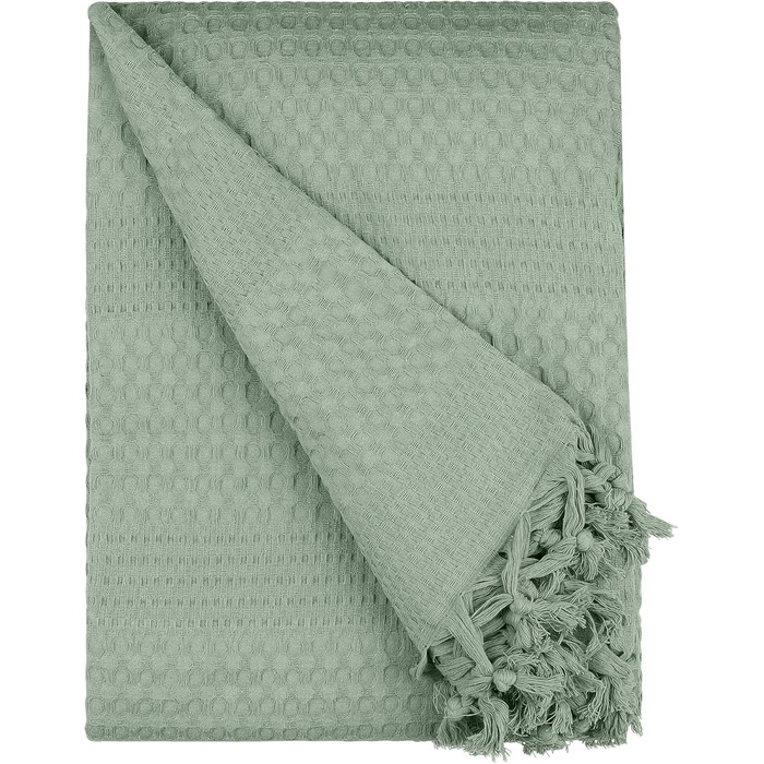 Покривало BOHORIA Premium 220x240 см, 100% бавовна, Oeko-Tex, вафельна текстура, двостороннє, смарагдове, велике для ліжка, дивана, Urban Loft