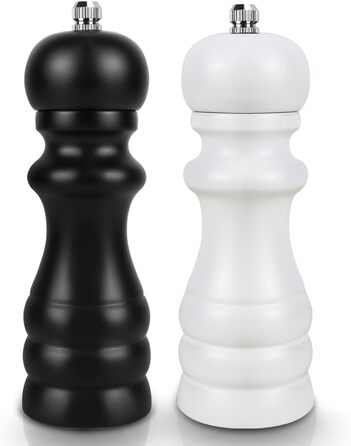 Набір з 2 шт. ручних мельниць для солі, перцю та чилі - дерев'яні солянки та перечниці, класичне регулювання помелу, для солі, перцю, чилі, чорний та білий колір