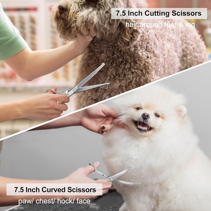 CIICII 10-in-1 Professional Dog Grooming Scissors Set with Round Tip - Pet Hair Trimmer for Dogs & Cats