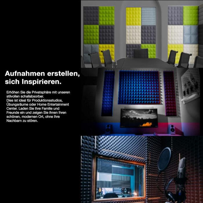 Акустичні панелі Fstop Labs для звукоізоляції, 3D шумопоглинаючий піропористий поролон (гриби), 12 шт, 30 x 30 x 5 см, чорний — для студії, офісу та дому