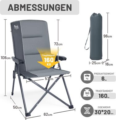 Набір кемпінгових стільців Timber Ridge (2 шт) складані, з високою спинкою, регульовані (3 положення), вантажність 160 кг, сірі