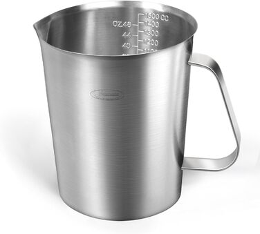 Newness Focus on stainless steel measuring cups, 1500 ml stainless steel measuring cup, improved, 3 types of markings, including ml, oz, and cup, stainless steel milk frothing cup with markings and handle