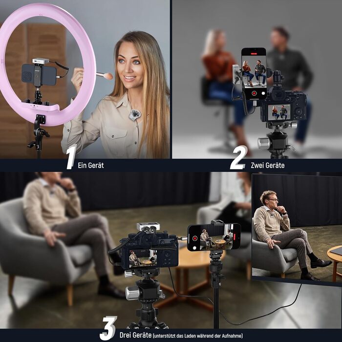 NEEWER Міні бездротове мікрофону, комплект 1RX+2TX+зарядний кейс, 150м радіус дії, для iPhone, iPad, Android, DJI, Insta360, PC, Mac