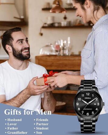 Годинник чоловічий CIVO з великими цифрами: аналоговий, водонепроникний, з датою, свідовий, для людей з поганим зором, з нержавіючої сталі, чорний