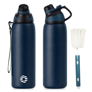 Фляга спортивна Fjbottle Edelstahl 1 л темно-синя з магнітною кришкою, BPA-free. Термофляга для школи, фітнесу, води, газованих напоїв