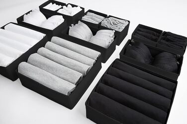Large Drawer Organization System 12-Piece Set of White Boxes Storage Organizer Drawer Closet Organizer Storage Box Closet Organizer (Black, 3=28x28x10cm, 3=28x14x10cm, 6=14x14x10cm)