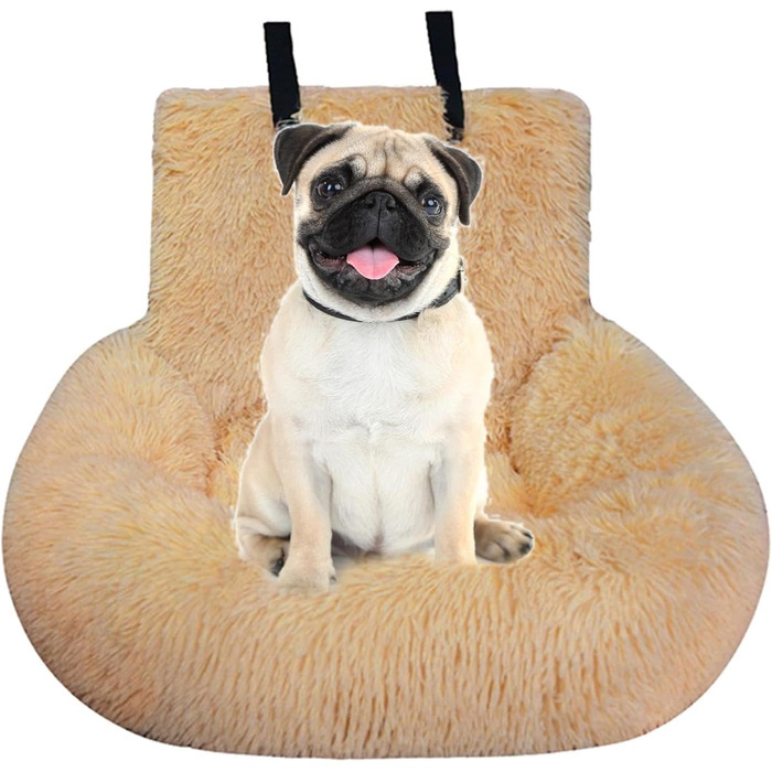 Автокрісло для собак, лежанка для собак у машину, авто лежанка для тварин, крісло для собак з ременем безпеки, авто лежанка для маленьких, середніх та великих собак (Абрикосовий, Великий)