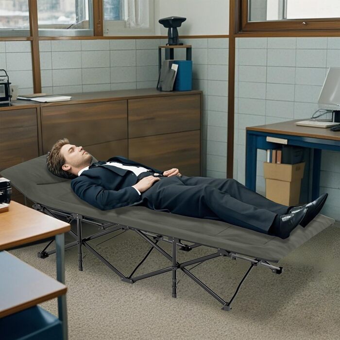 Розкладне ліжко-крісло для кемпінгу 185x75 см з матрацом, подушкою та кишенею, до 250 кг, для відпочинку на природі, саду та риболовлі