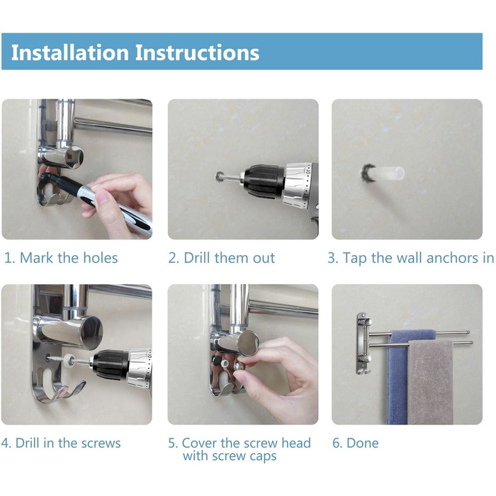 Тримач для рушників настінний поворотний 180° з нержавіючої сталі, 4-х вільний, з регульованою поличкою для ванної, кухні та гардеробу. Сріблястий колір