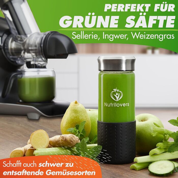 GREEN-PRESS EDELSTAHL Slow Juicer 304 Stainless Steel Auger BPA-Free I GERMAN BRAND I Whole Fruits, Celery, Vegetables, and Fruit Juicer, Test Winner 2023, All-Rounder Electric Juice Press Silver Knight / Stainless Steel