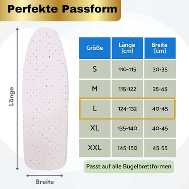 Гладильна дошка: чохол 120x40 см, 100% бавовна, для прасування з парою, з товстим шаром утеплювача та фіксатором