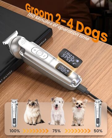 Schermaschine для собак та котів oneisall 4-в-1: стрижка, триммінг, шліфування кігтів. 2000mAh, IPX7, до 7000RPM