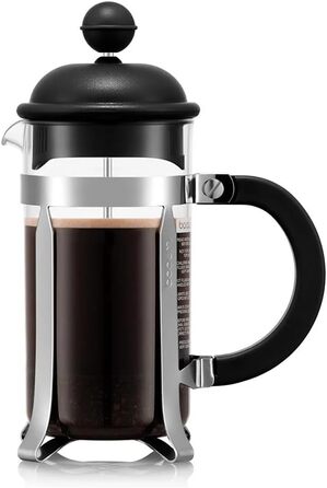 Френч-прес Bodum Caffettiera Schwarz 350мл - для приготування кави, з нержавіючої сталі, Borosilikatglas, без BPA, для 3 чашки, Made in Portugal