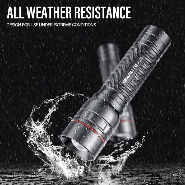 Ліхтар LED Gearlite перезарядна, 1000 люмен, 3 режими, зумування, водонепроникний IP65, для кемпінгу та активного відпочинку (сірий)