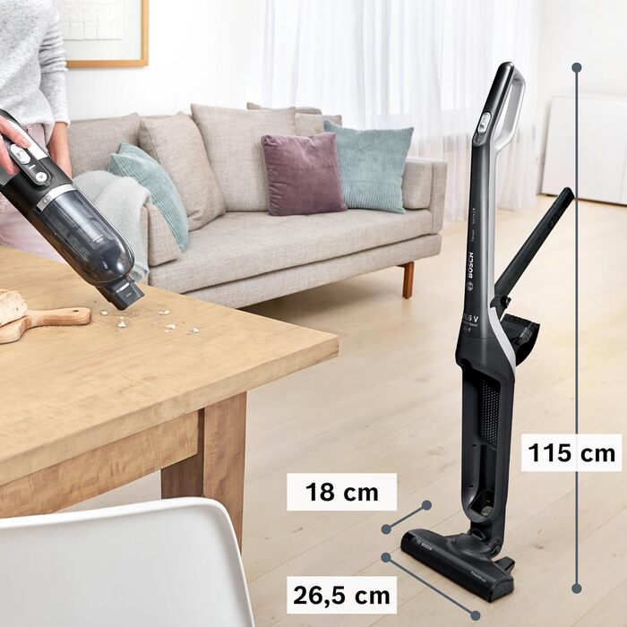 Бездротовий пилосос Bosch Flexxo 2в1 Serie 4 BBH32101, акумуляторний, без мішка, для всіх підлог, висока потужність, довга автономність, швидка зарядка, насадка для щілин, чорний 21,6В