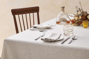 DAPU Linen Tablecloth, 100% French Natural Linen Rectangular Tablecloth 140×220cm (Natural Linen, 140 x 220 cm)