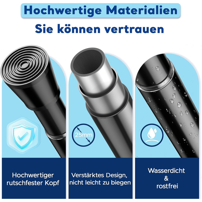 Штанга для карнизів без свердління – Ø 25 мм, 1 шт. Регульована телескопічна штанга для кріплення, для штор, душової завіси та гардеробу (Чорний, 71-98 см)