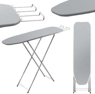 Прасувальна дошка KADAX з полицею, 104x30 см, з підставкою для праски, компактна станція для прасування з підкладкою з піни (Сірий)