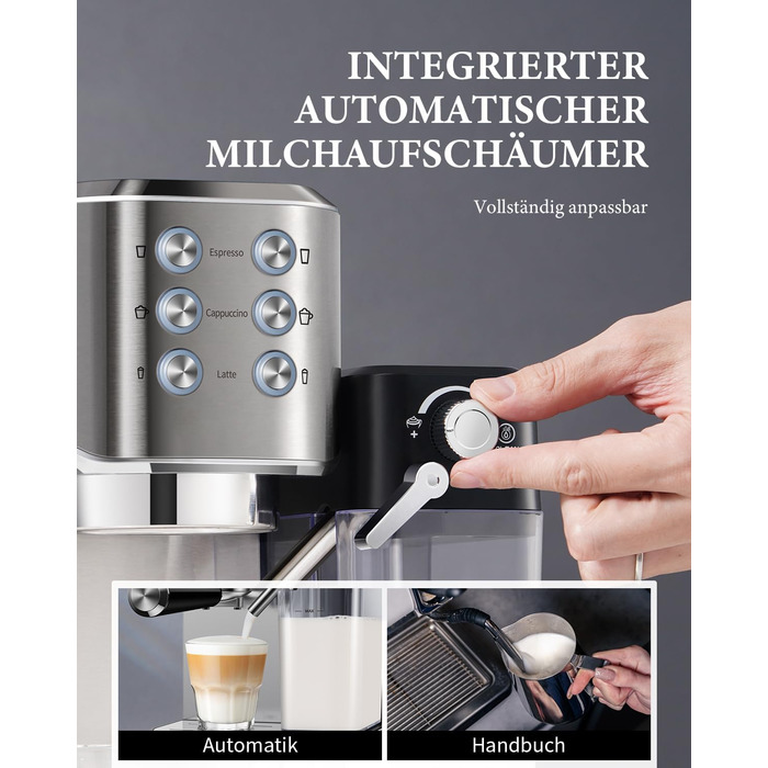 Професійна кавомашина SHARDOR для еспресо, капучино та лате макіато, 1350W, 20 Bar, нержавіюча сталь