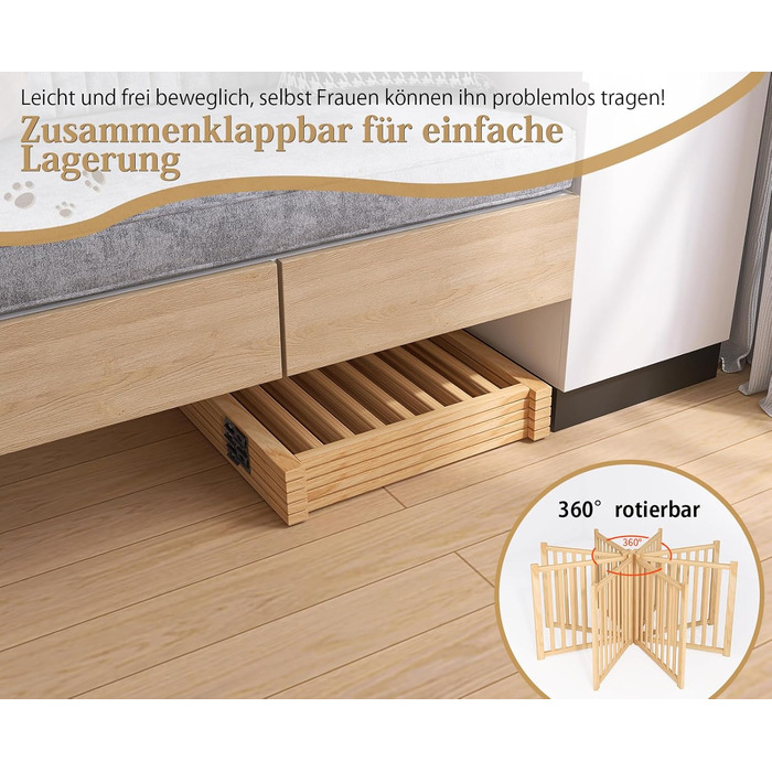 Дверцята для собак з дерева, розкладні, для кухні, коридору, вітальні, на сходи, кутова установка, підходять для собак маленьких та середніх порід, дерев'яного кольору, 2P 58см, захисний загін для собак (5-58)