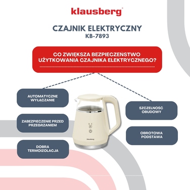 Електричний скляний чайник Klausberg KB-7893 з LED-дисплеєм та вибором температури, 1 л