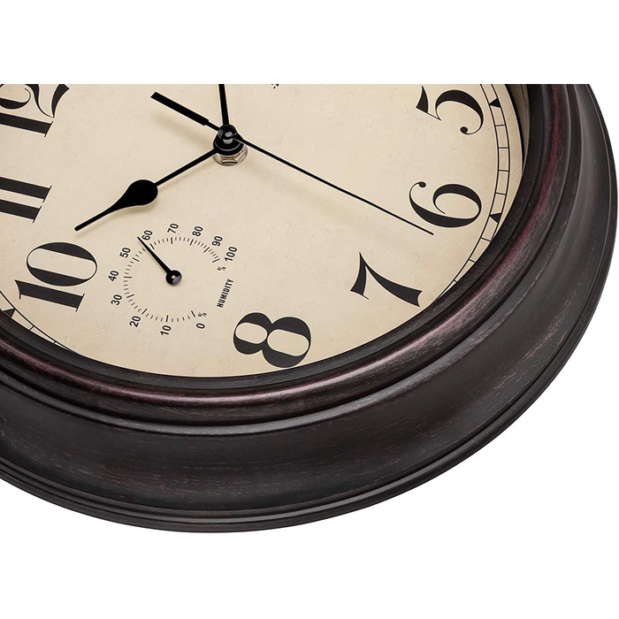 Foxtop Funk Wall Clock, Indoor Outdoor Weatherproof Wall Clock with Temperature Display and Hygrometer, No Ticking Sound Silent Retro Clock for Terrace Bathroom Kitchen Living Room Home Decor (Bronze, 30cm) (Bronze)