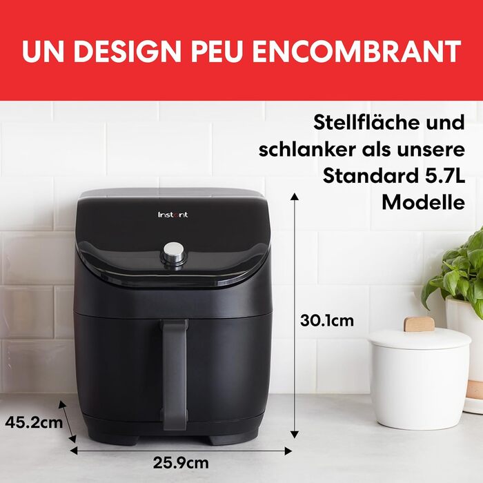 Instant Vortex Slim 5.7L Digital Air Fryer, Black, 5-in-1 Smart Programmable Air Fryer, Baking, Roasting, Grilling, Reheating - 1700W Large Digital Slim Design (5.7L)
