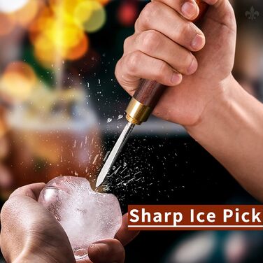 Ice Pick - Stainless Steel Ice Pick with Wooden Handle, Durable Carving Tool 3 Spikes 7'' - ICPK0003