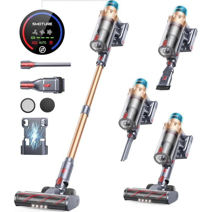 Cordless Vacuum Cleaner 45000Pa/550W/60Mins, Stand-Alone and Self-Charging Vacuum Cleaner, 4-in-1 Cordless Vacuum with Auto Mode & Anti-Tangle for Pet Hair, Carpet, and Hard Floors