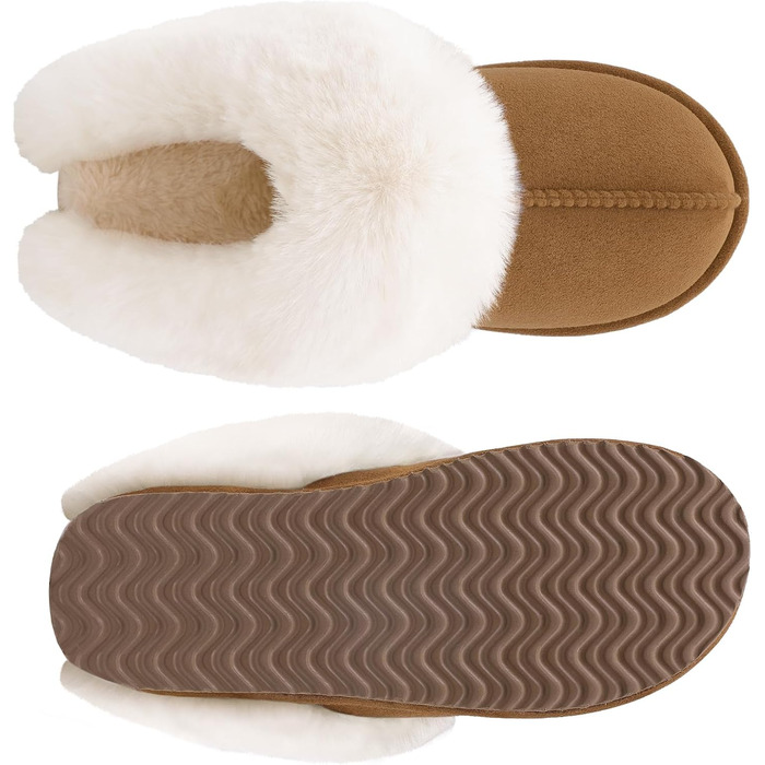 Жіночі домашні тапочки Litfun Зимові теплі плюшеві пантофлі з замшею та меморі-піною, з штучним хутром, для дому та вулиці, горіховий колір, 37.5/38 EU