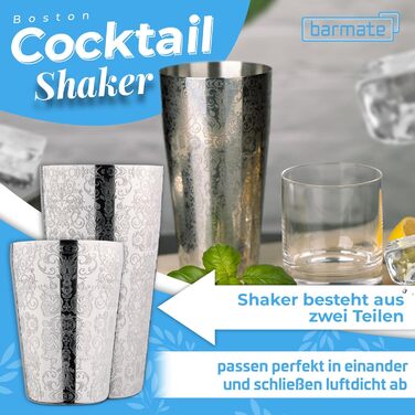 Stainless Steel Cocktail Shaker, Professional Boston Shaker, High-Quality Bar Accessories, 2-Piece 750ml (Engraved)