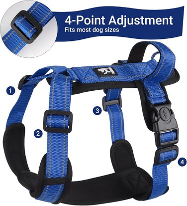 Нашийник для собак Mittel, світловідбиваючий, анти-тяга, з м'якою підкладкою та ручкою, для цуценят та собак середніх розмірів (S, блакитний)