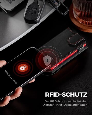 Чоловіче картхолдер LORZOR з магнітною застібкою, slim-гаманець з відділенням для монет, RFID захистом, вміщує 10 карт, smart-гаманець, червоний