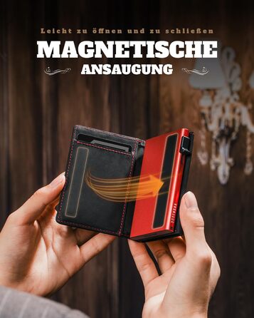 Портмоне чоловіче DODENSHA MagSnap Slim з відділенням для монет, RFID захистом, на 10+ карт, чорно-червоне