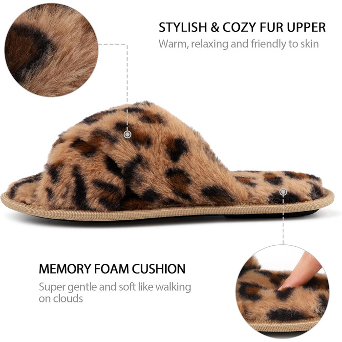 Жіночі плюшеві домашні тапочки Riehmot, розмір 40/41 EU, леопардовий принт