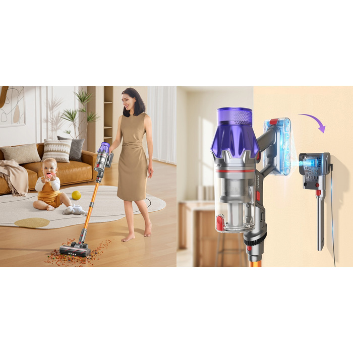 Вертикальний акумуляторний пилосос Laresar 500 Вт, HEPA-фільтр, 1,5 л, багатоколірний