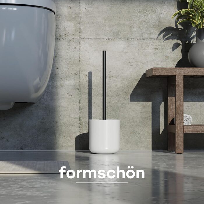 Набір для туалету SAVEGA: щітка для унітазу з нержавіючої сталі та силікону з антибактеріальною насадкою та тримачем (білий)