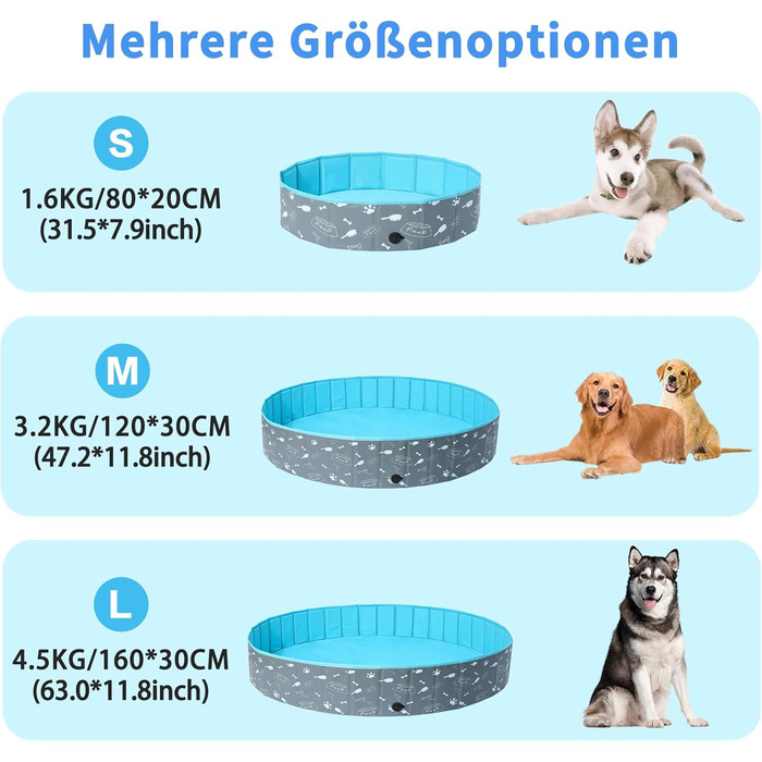 Басейн для собак Demigreat, 80/120/160 см, складаний, PVC, для великих та маленьких собак