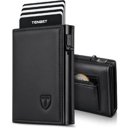 Чоловічий гаманець TENBST з RFID захистом, тонкий з відділенням для монет, на 10 карт, чорний