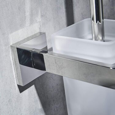 WC brush and holder, wall brush holder, chrome, toilet brush set. Toilet brush set made of 304 stainless steel and frosted glass for bathrooms.